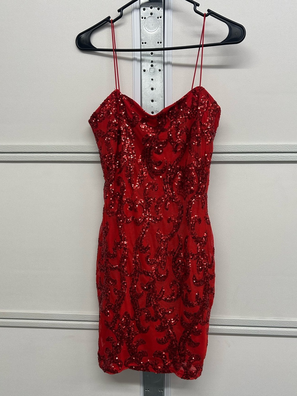 Lovely Day Red Sequin Spaghetti Strap Mini Dress